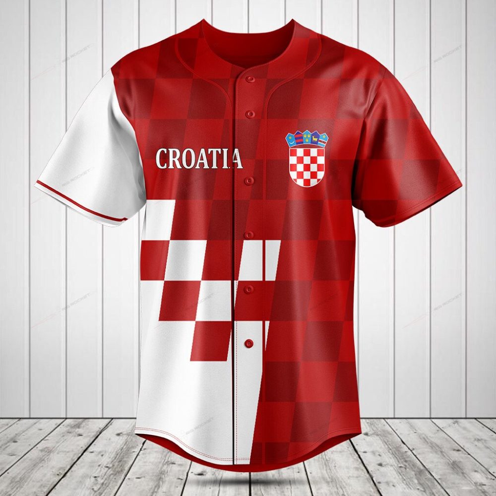Croatia Baseball Jersey - Red &amp; White Checkered Design, Unisex Sportswear