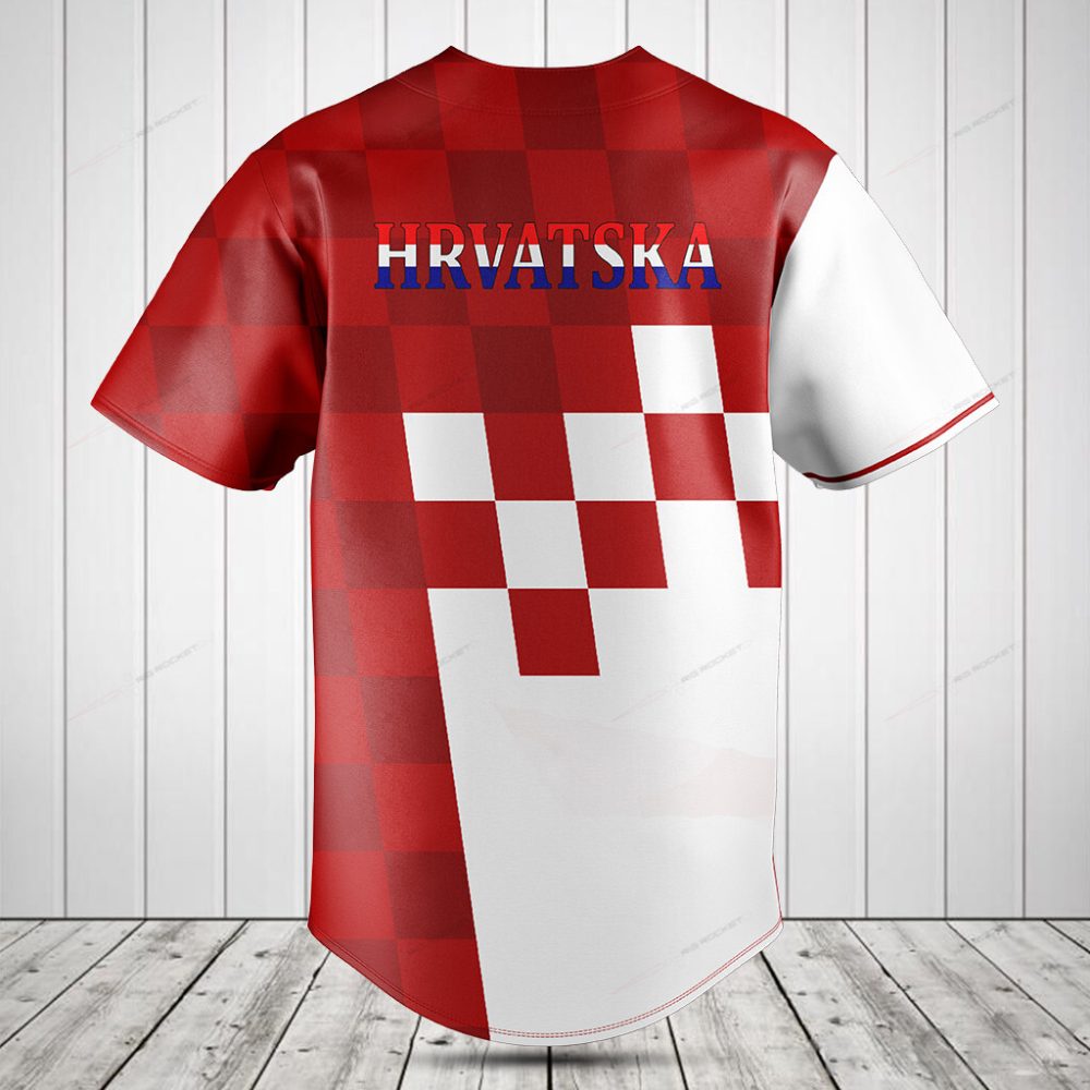 Croatia Baseball Jersey - Red &amp; White Checkered Design, Unisex Sportswear