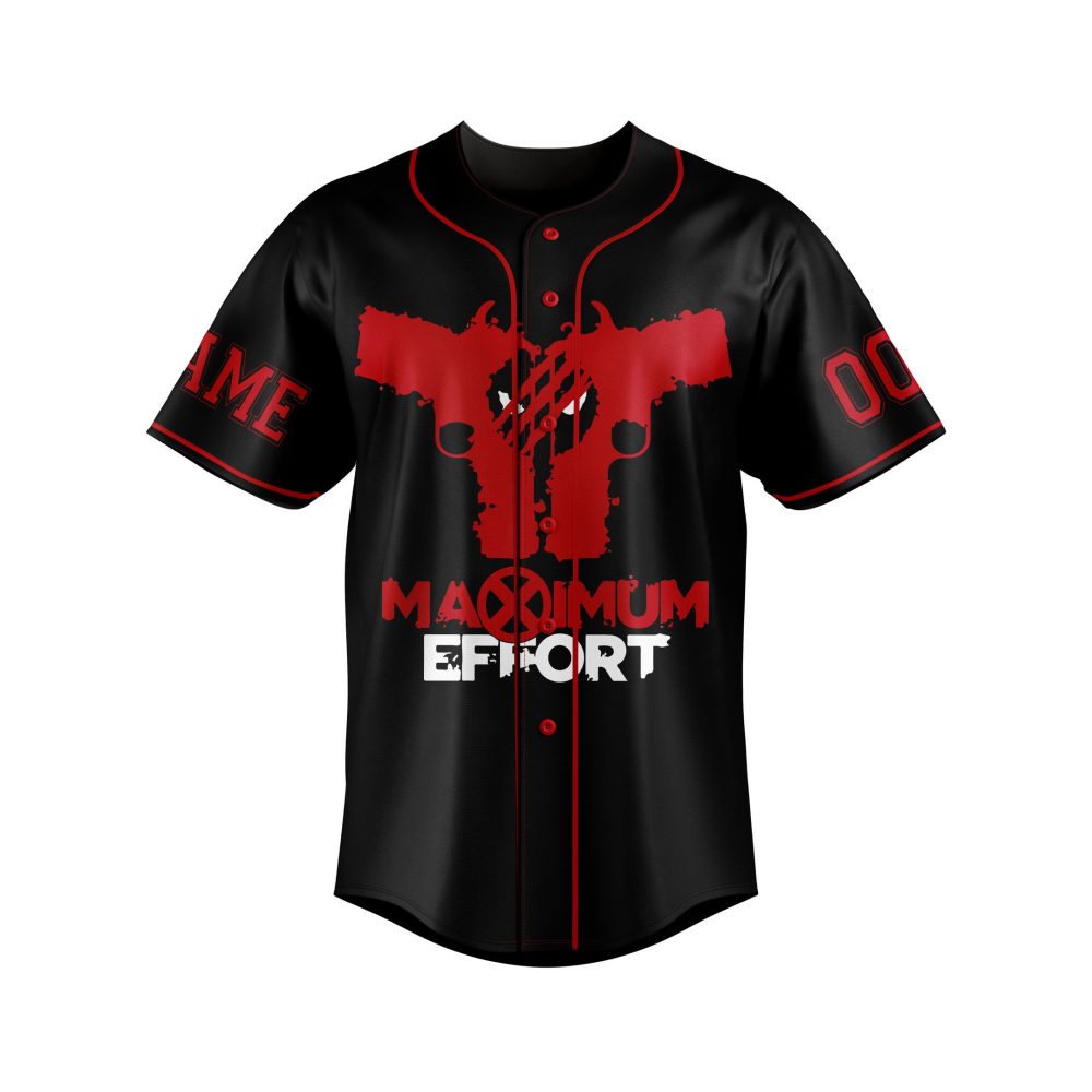 Maximum Effort Baseball Jersey - Bold Black &amp; Red Graphic Tee For Fans