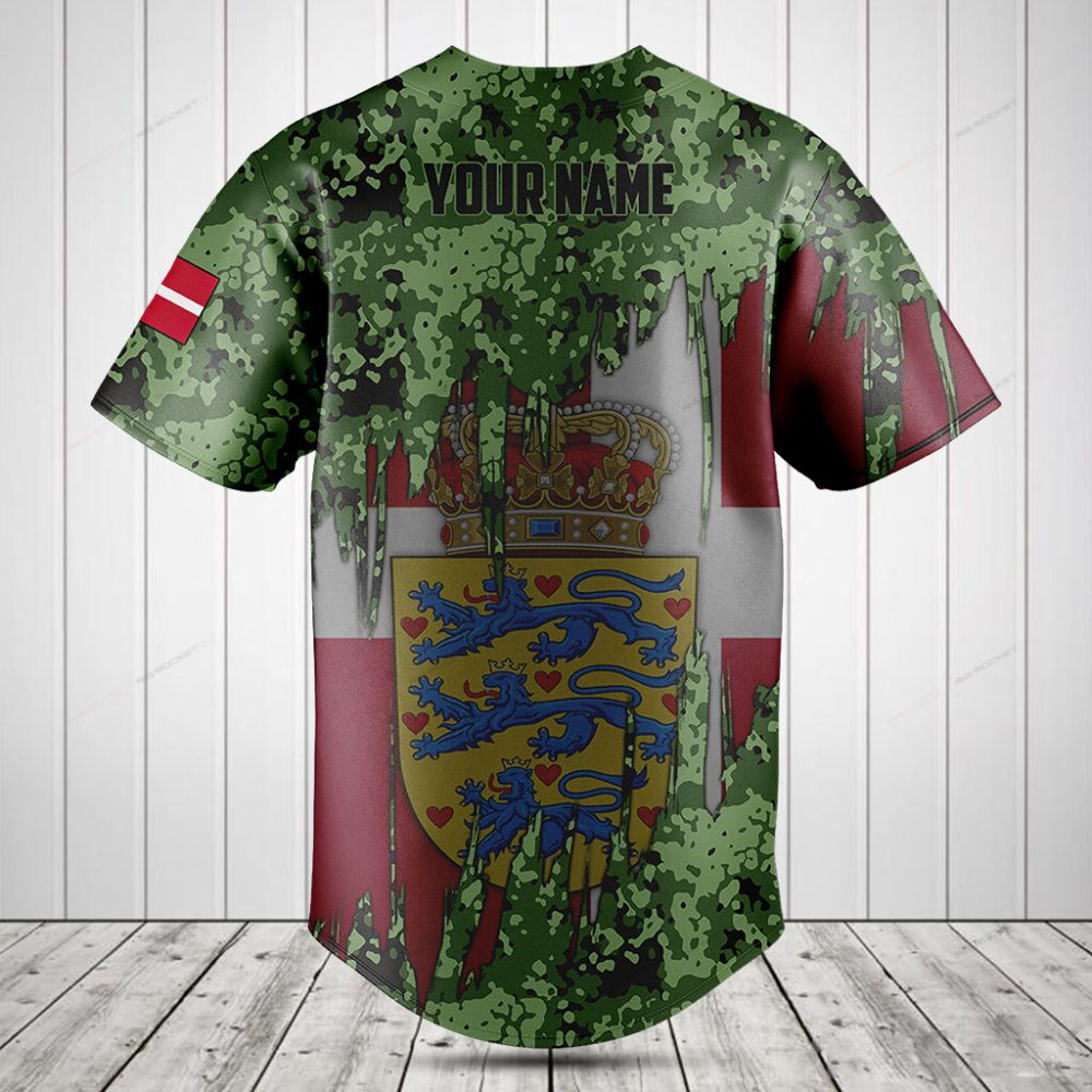 Danish Pride Camo Baseball Jersey - Stylish Flag And Crest Design Tee