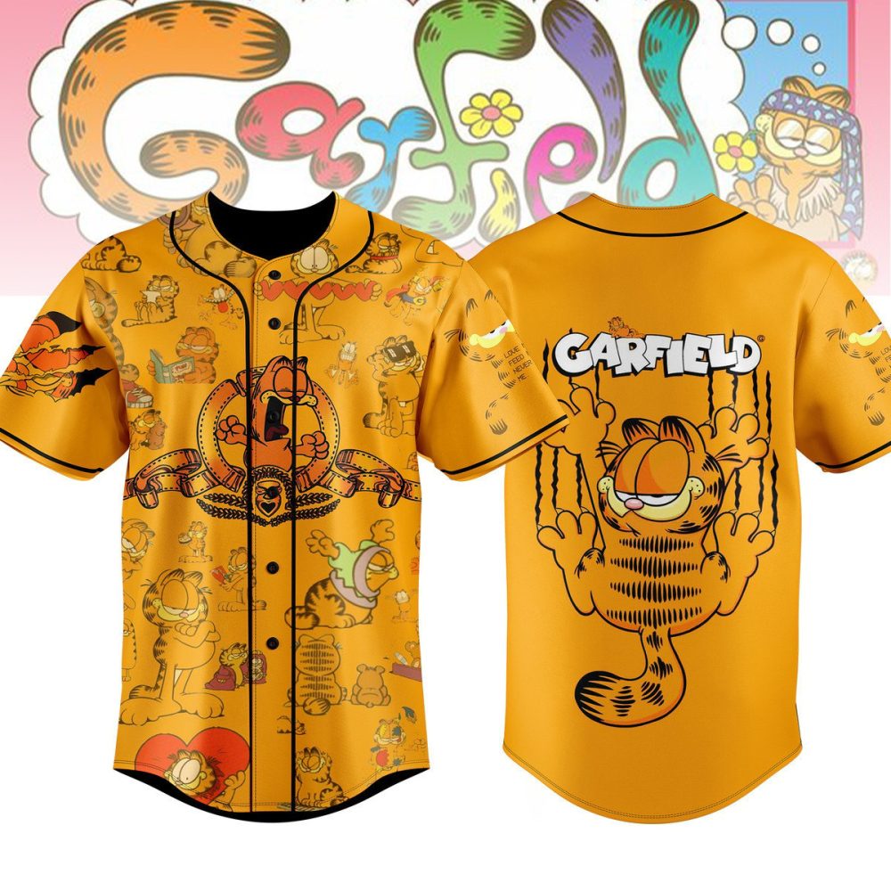 Retro Garfield Baseball Jersey – Vibrant Cartoon Print, Unisex Casual Shirt