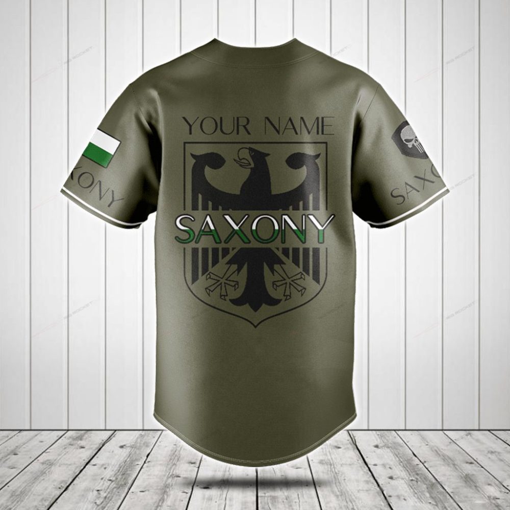 Premium Saxony Baseball Jersey – Stylish Olive Green With Crest Design