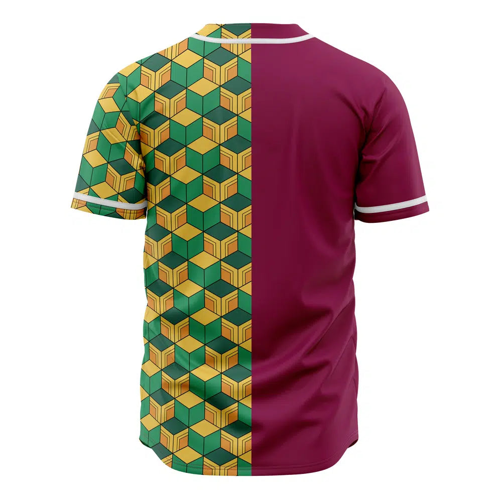 Vibrant Geometric Split-Design Baseball Jersey - Unisex Casual Shirt For Anime Fans