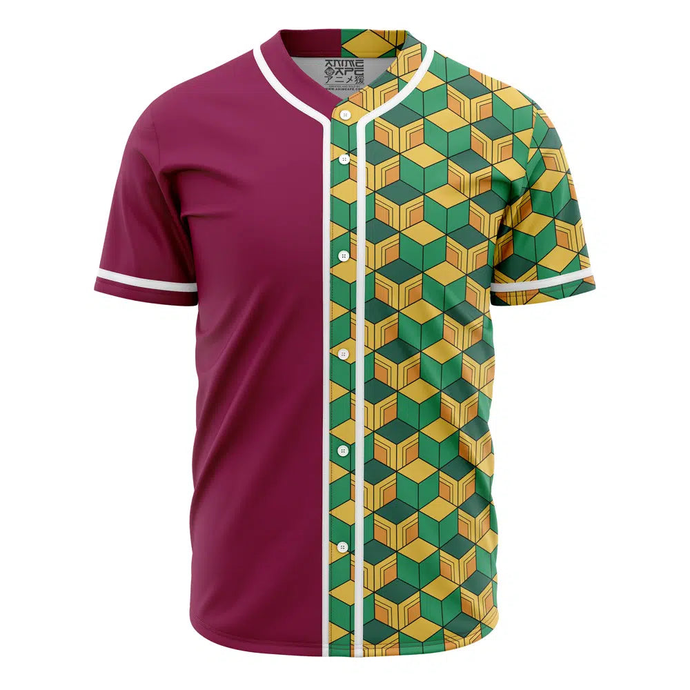 Vibrant Geometric Split-Design Baseball Jersey - Unisex Casual Shirt For Anime Fans
