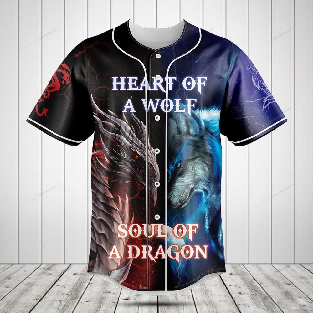 Epic Wolf &amp; Dragon Baseball Jersey – Unleash Your Inner Beast With Unique Design