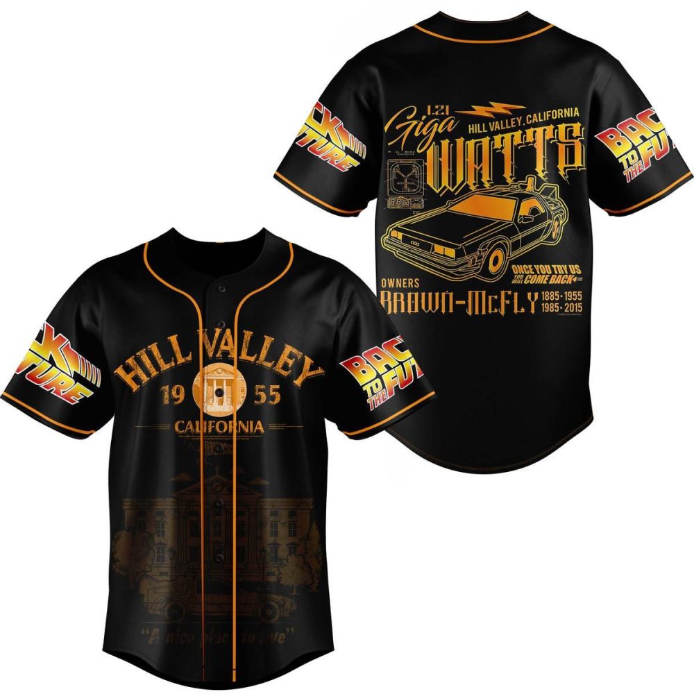 Retro Hill Valley Baseball Jersey - Back To The Future Delorean Design