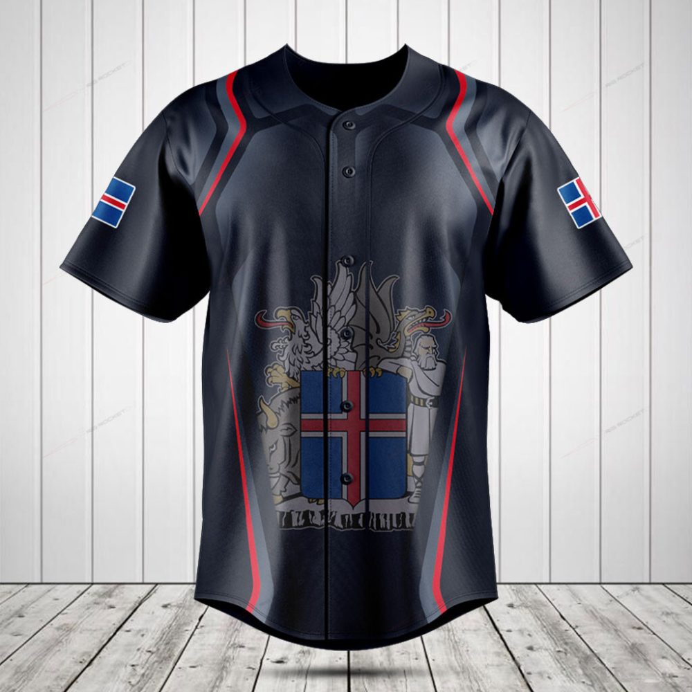 Iceland Flag &amp; Crest Baseball Jersey - Stylish Sportswear For Pride &amp; Comfort