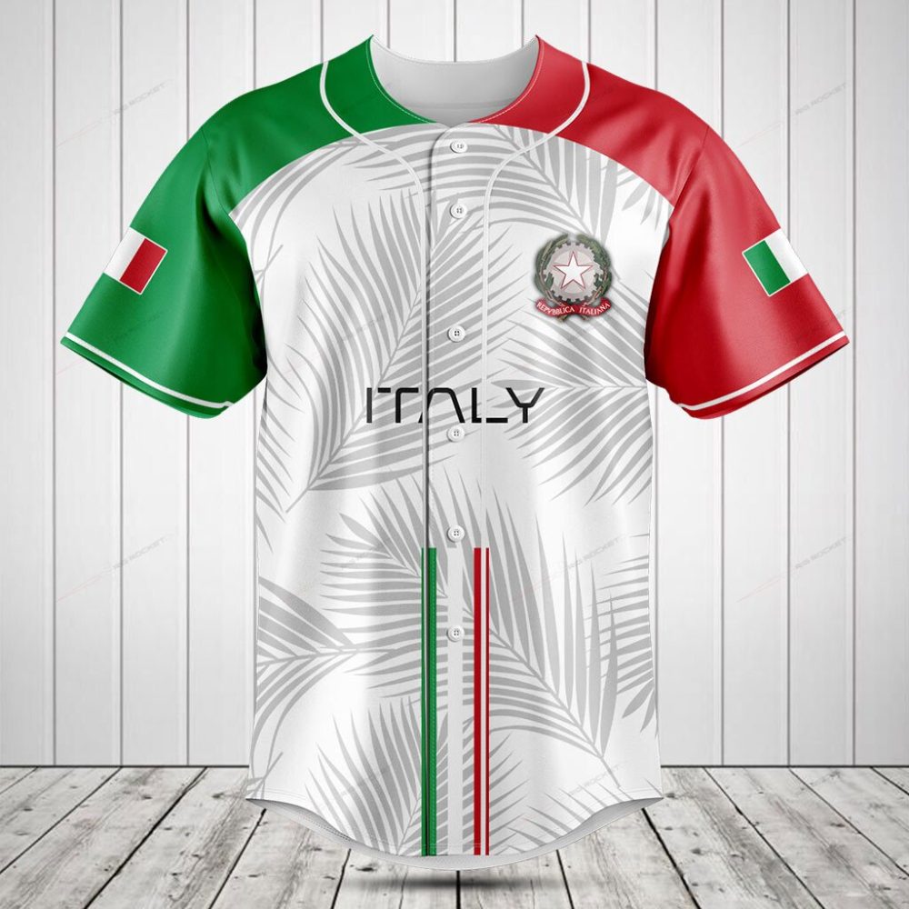 Stylish Italian Baseball Jersey - Green, White &amp; Red Palm Design - Unisex Sportswear