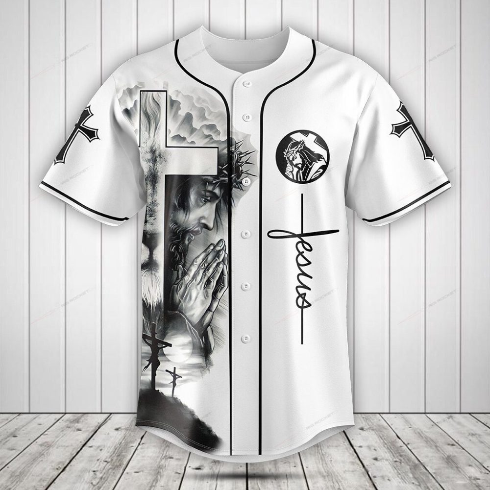Expressive Jesus Baseball Jersey - Faithful Art Design, Comfortable Fit