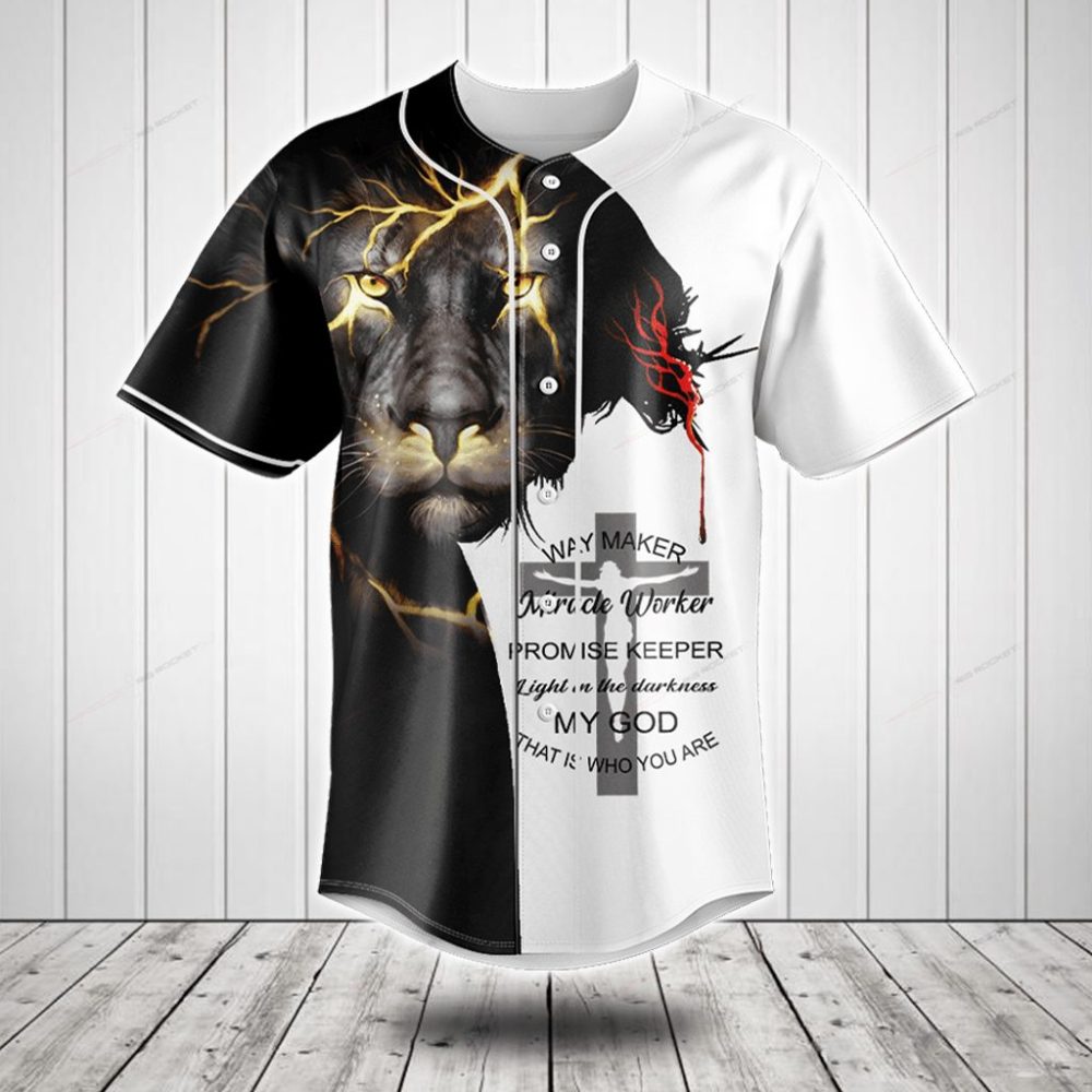 Bold Lion &amp; Faith Graphic Baseball Jersey - Unique Christian Apparel