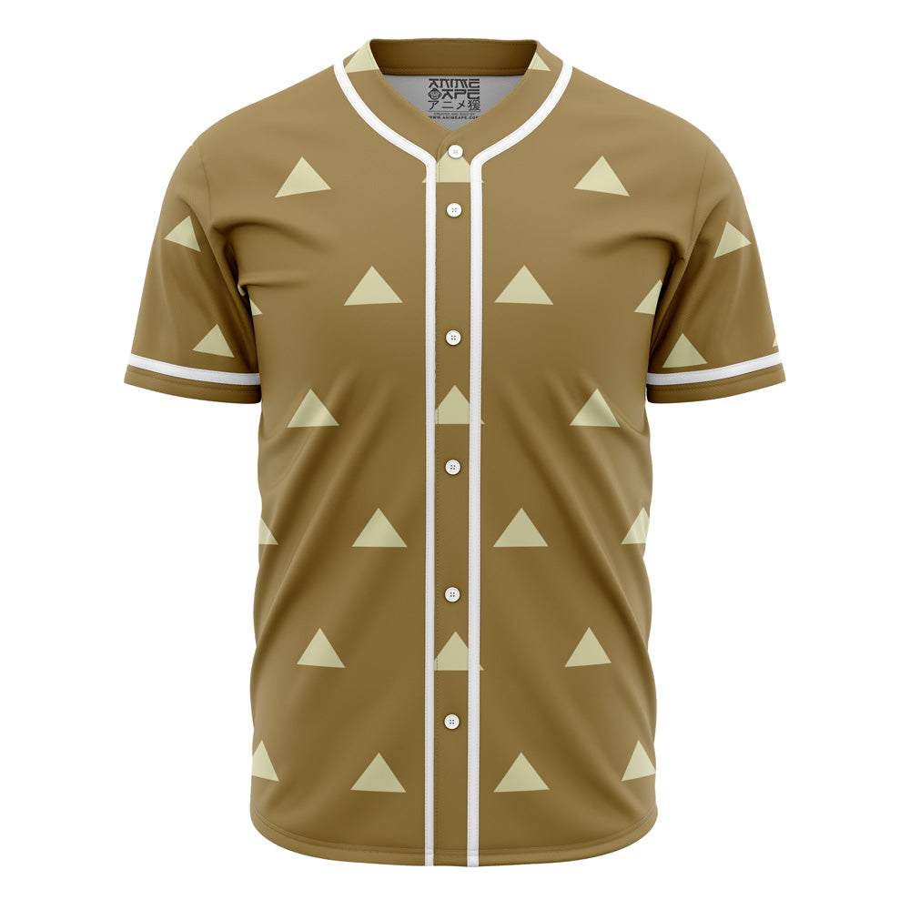Trendy Tan Triangle Pattern Baseball Jersey - Stylish &amp; Comfortable Sportswear Top
