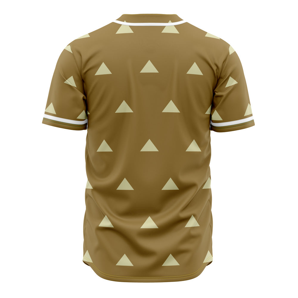 Trendy Tan Triangle Pattern Baseball Jersey - Stylish &amp; Comfortable Sportswear Top
