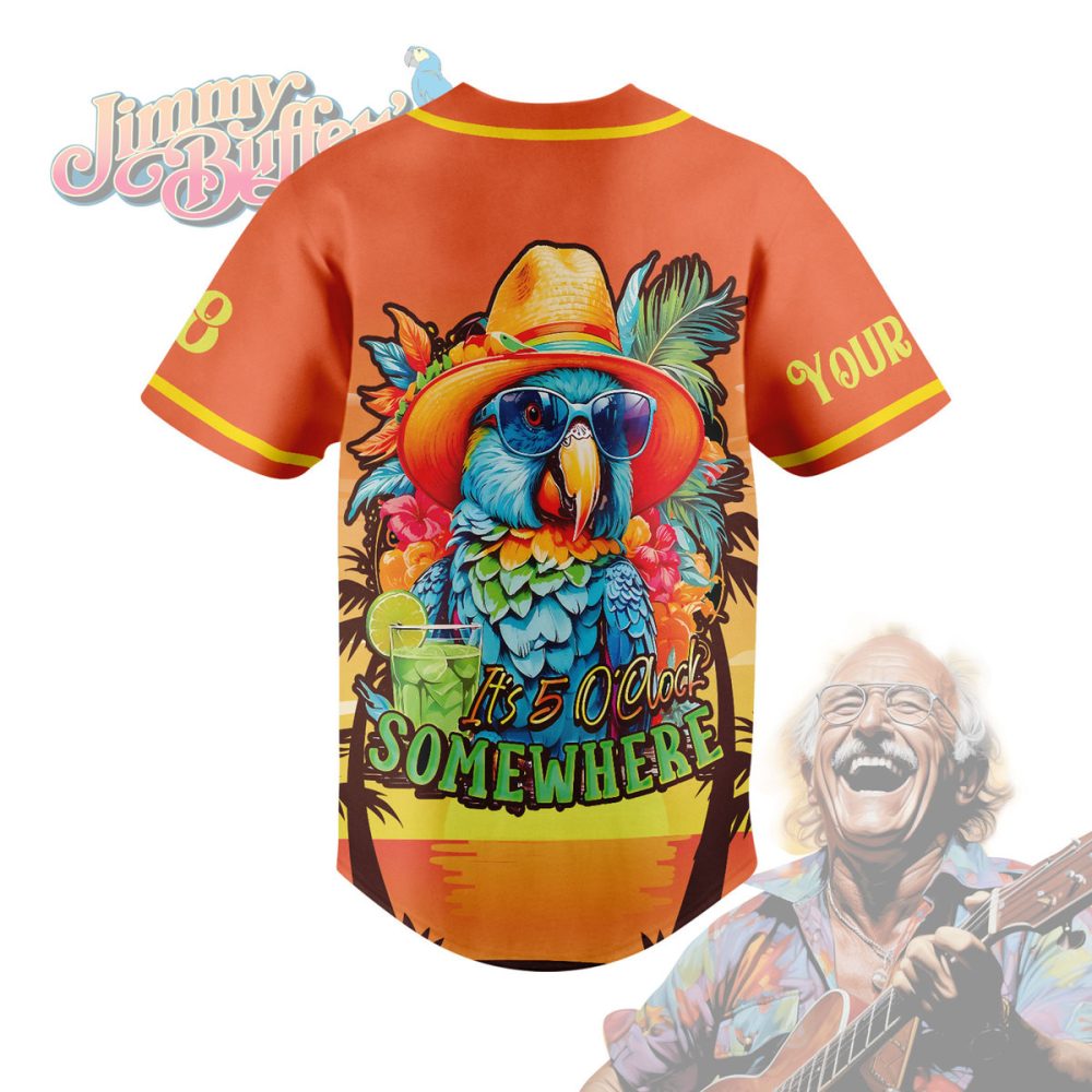 Vibrant Beach Vibes Baseball Jersey - Tropical Parrot &amp; Guitar Design - Summer Casual Wear
