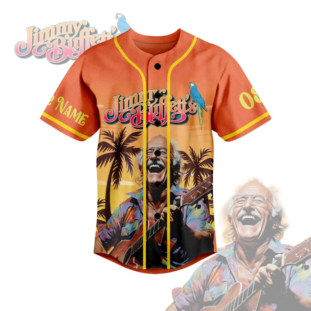 Vibrant Beach Vibes Baseball Jersey - Tropical Parrot &amp; Guitar Design - Summer Casual Wear