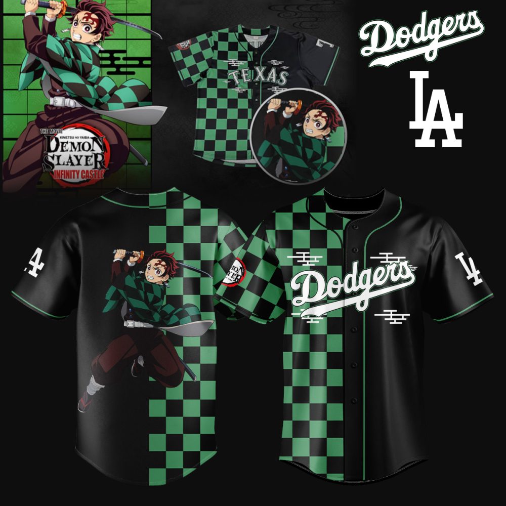 Anime Baseball Jersey - Green Checkered Design, Perfect For Fans Of Demon Slayer &amp; Baseball - Unisex Sizes Available