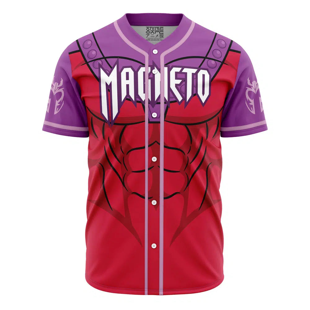 Magneto Inspired Baseball Jersey – Vibrant Red &amp; Purple Cosplay Shirt For Fans