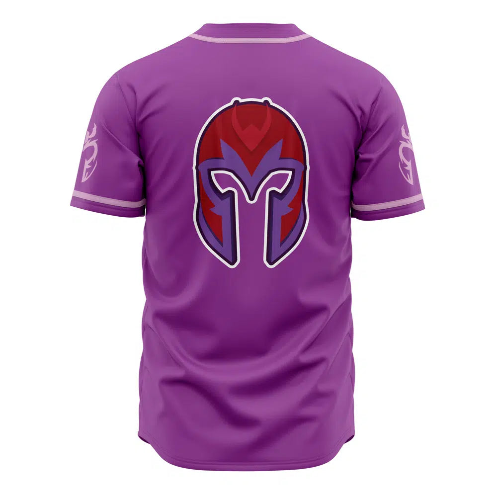 Magneto Inspired Baseball Jersey – Vibrant Red &amp; Purple Cosplay Shirt For Fans