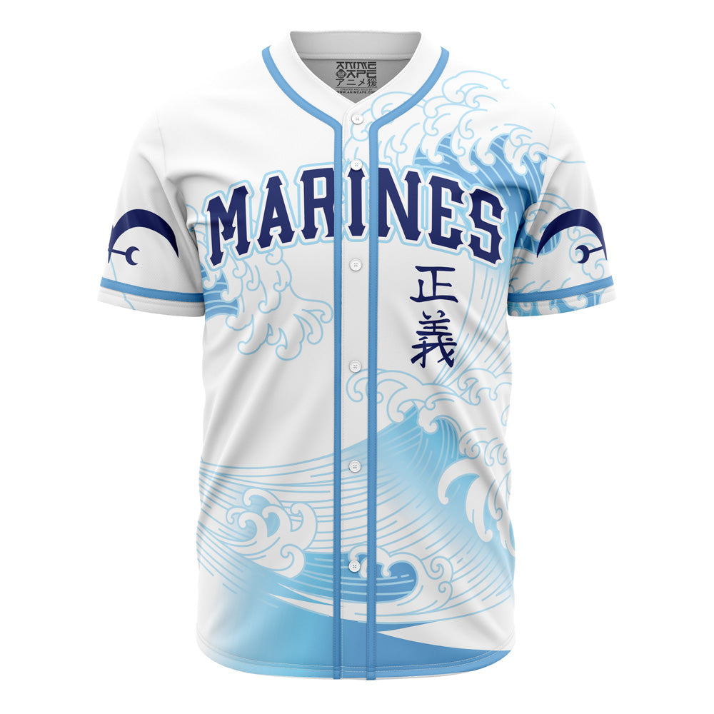 Wave Pattern Baseball Jersey - Marine Style, Comfortable Fit, Perfect For Fans
