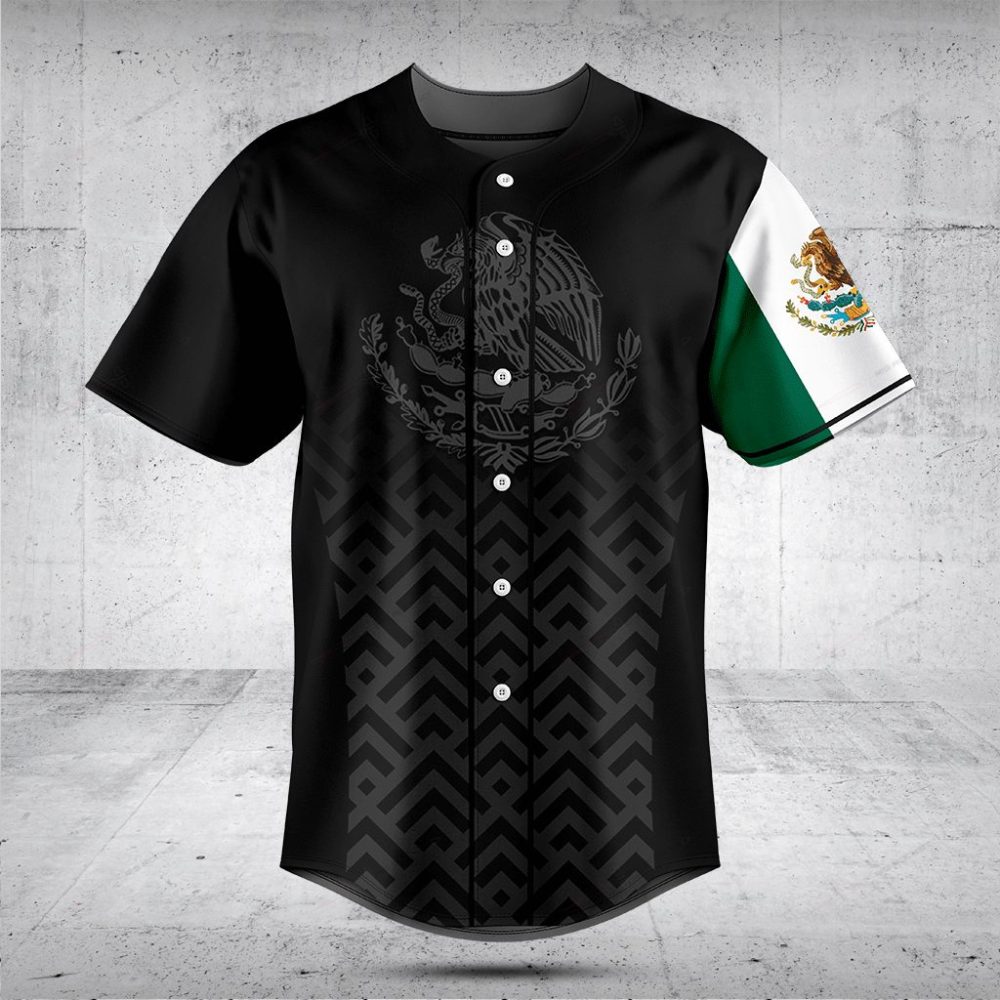 Stylish Mexican Flag Baseball Jersey – Black &amp; Green Design, Perfect For Fans!