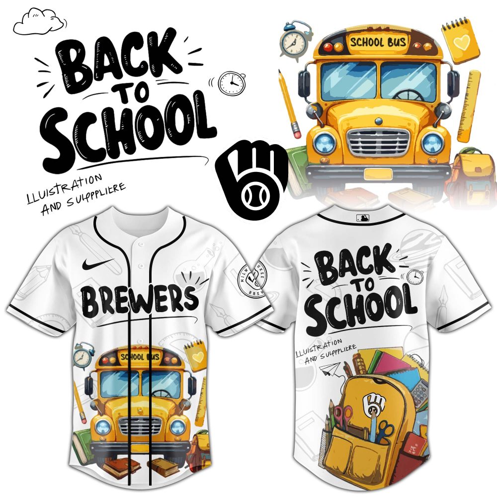 Unique Back To School Baseball Jersey With School Bus &amp; Supplies Design - Perfect For Students!
