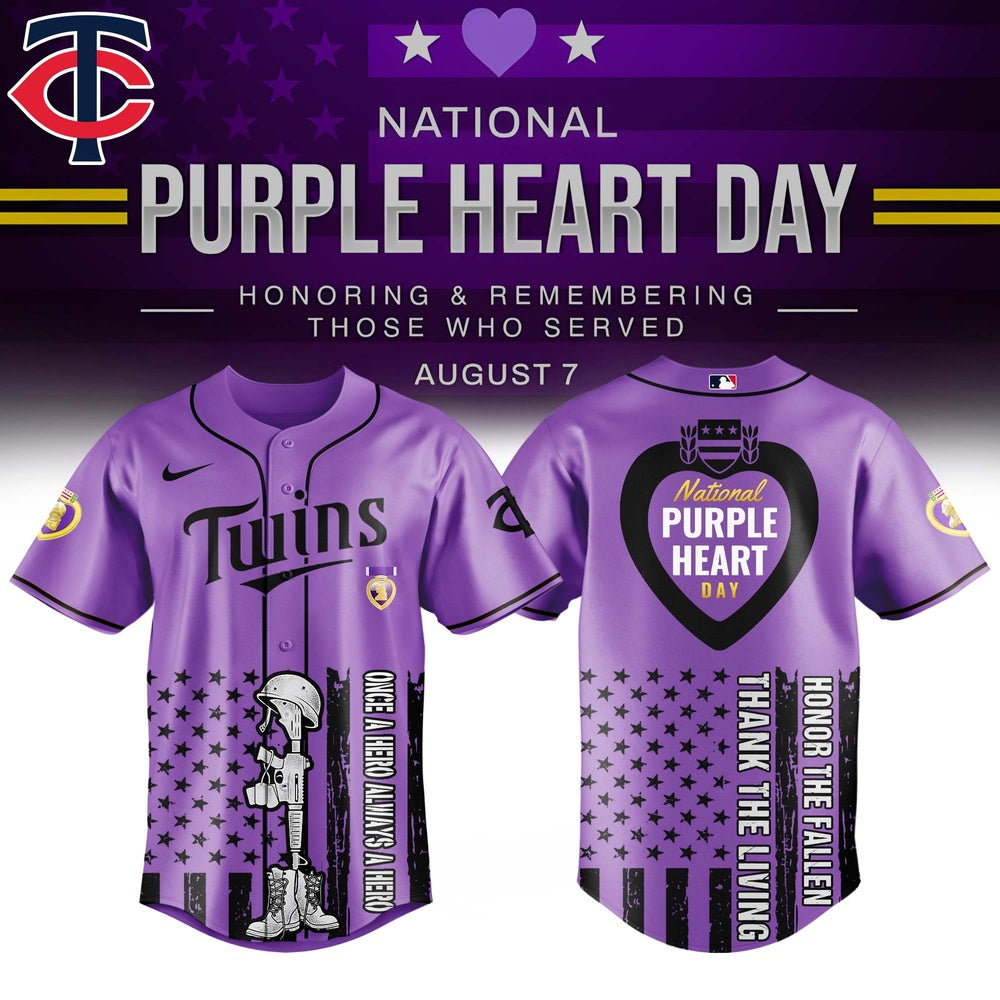 Limited Edition Purple Heart Day Baseball Jersey - Honor &amp; Remember Heroes - Perfect Gift For Veterans