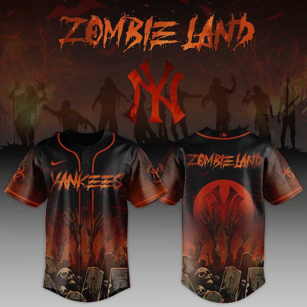 Zombie Land Baseball Jersey - Spooky Halloween Sportswear With Skull &amp; Zombie Design