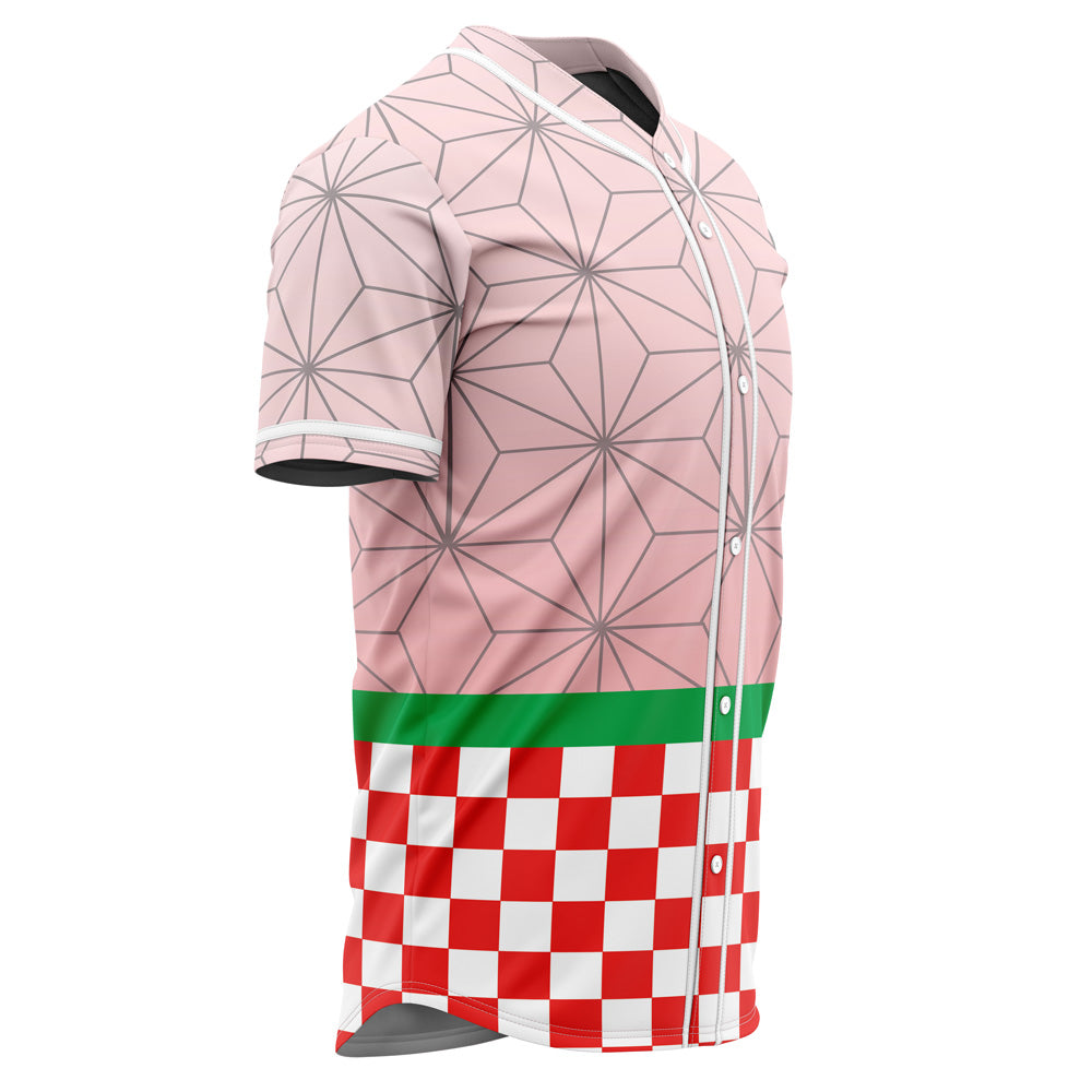 Stylish Pink &amp; Red Checkered Baseball Jersey - Unique Geometric Design, Comfortable Fit