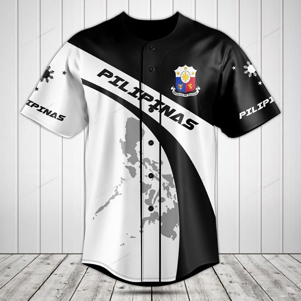 Stylish Pilipinas Baseball Jersey – Filipino Pride Apparel, Black &amp; White Design