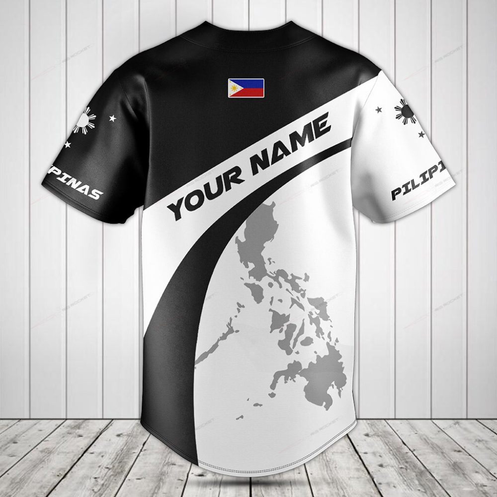 Stylish Pilipinas Baseball Jersey – Filipino Pride Apparel, Black &amp; White Design