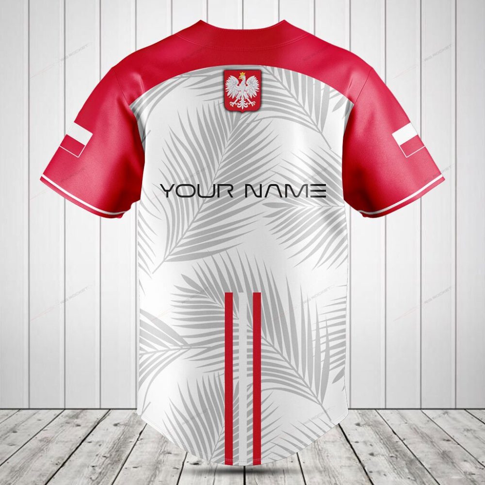 Poland Baseball Jersey – Stylish Red &amp; White Sportswear With Eagle Emblem