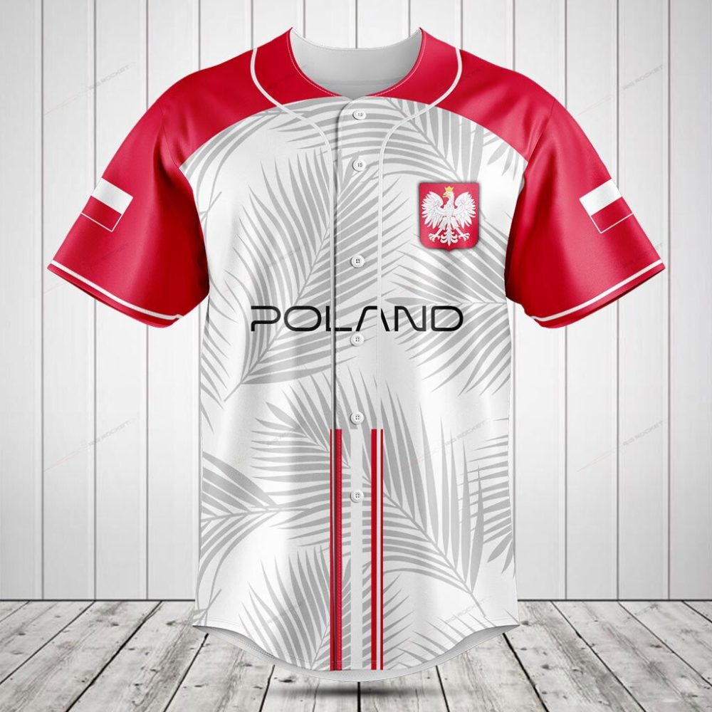 Poland Baseball Jersey – Stylish Red &amp; White Sportswear With Eagle Emblem