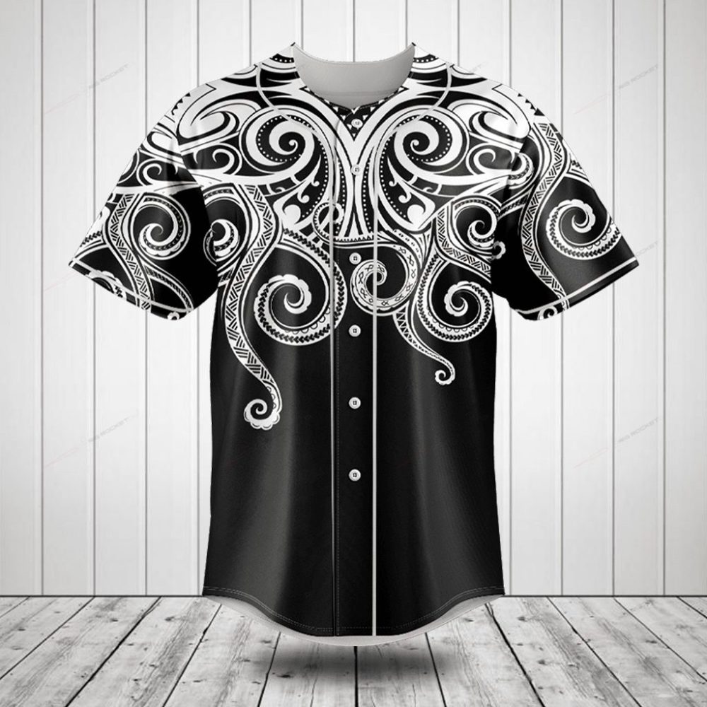 Men'S Black &amp; White Tribal Print Button-Up Baseball Jersey - Stylish &amp; Comfortable