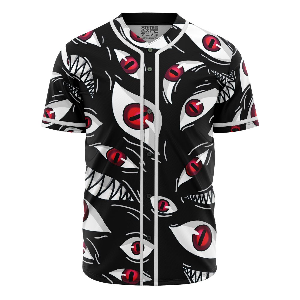 Men'S Black Anime Eye Print Baseball Jersey – Bold Graphic Streetwear Top