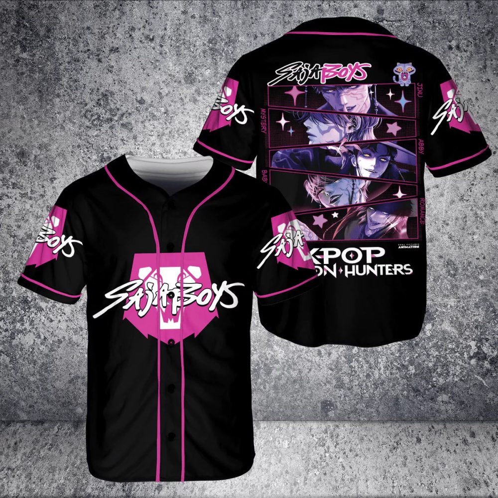 Limited Edition Sajin Boys Anime Baseball Jersey – Stylish Black &amp; Pink K-Pop Design