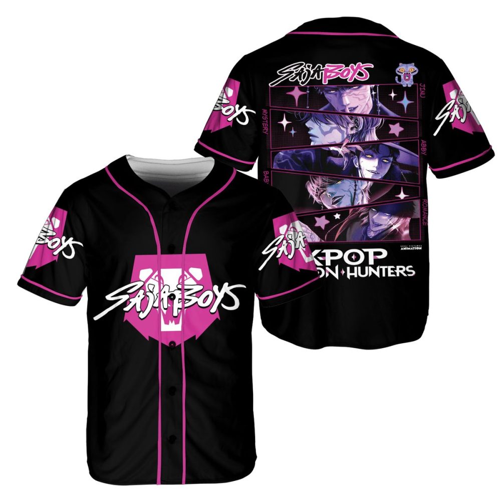 Limited Edition Sajin Boys Anime Baseball Jersey – Stylish Black &amp; Pink K-Pop Design