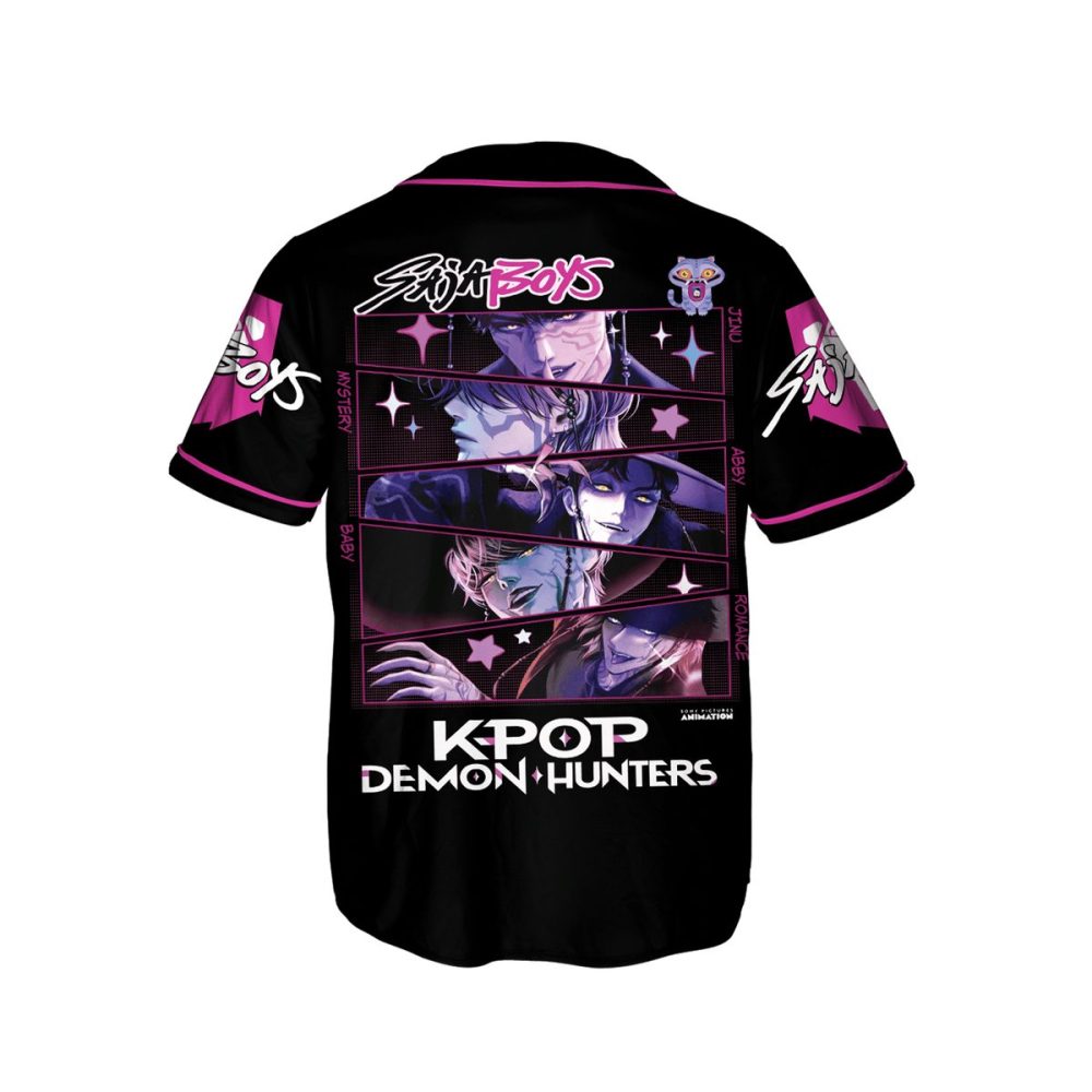 Limited Edition Sajin Boys Anime Baseball Jersey – Stylish Black &amp; Pink K-Pop Design