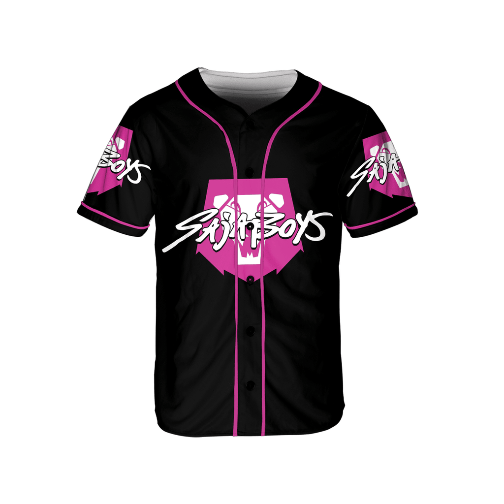 Limited Edition Sajin Boys Anime Baseball Jersey – Stylish Black &amp; Pink K-Pop Design