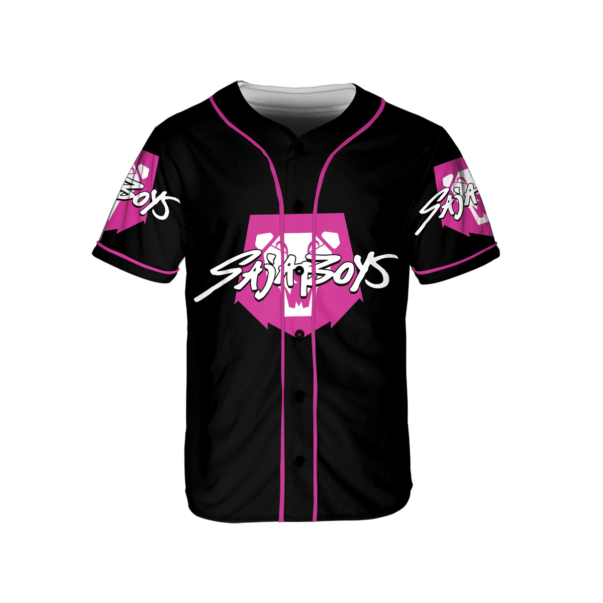 Limited Edition Sajin Boys Anime Baseball Jersey – Stylish Black &amp; Pink K-Pop Design