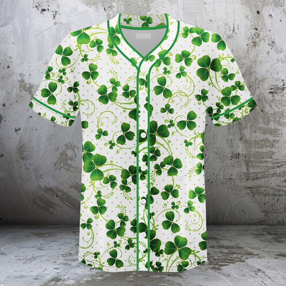 St. Patrick'S Day Clover Print Baseball Jersey – Stylish &amp; Comfortable – Limited Edition!