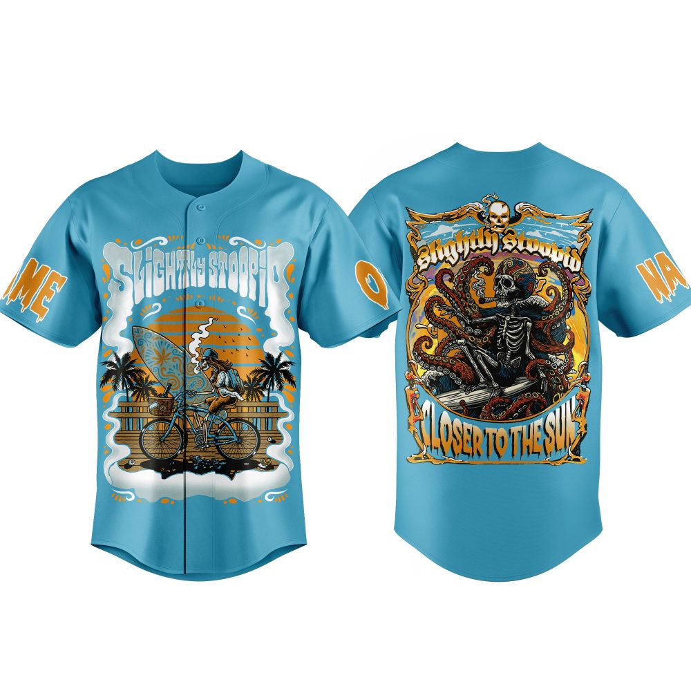Vibrant Blue Surf &amp; Octopus Graphic Jersey Shirt – Perfect For Beach Vibes &amp; Casual Wear