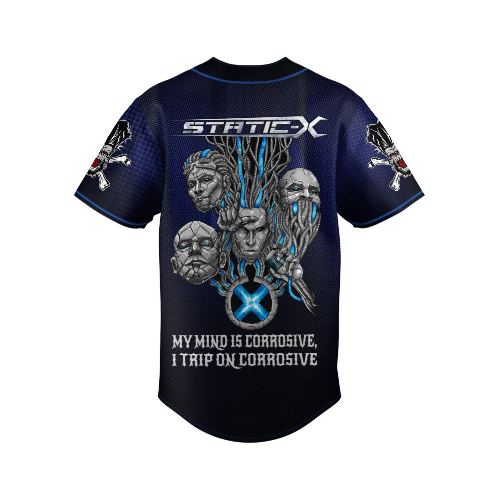 Static-X Graphic Baseball Jersey – Corrosive Mind Design, Men’S Rock Apparel
