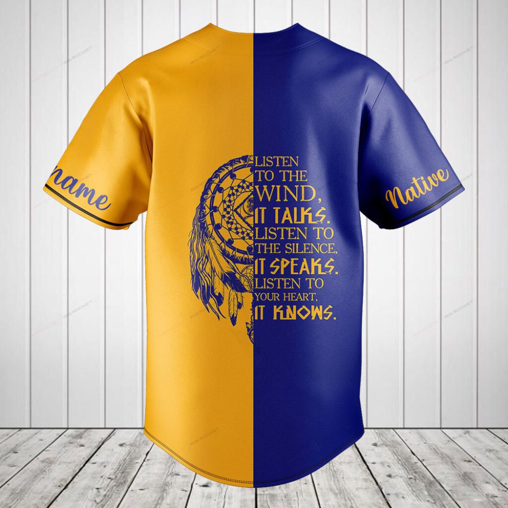 Stay Wild Native Child Baseball Jersey - Bold Blue &amp; Yellow Wolf Design Shirt