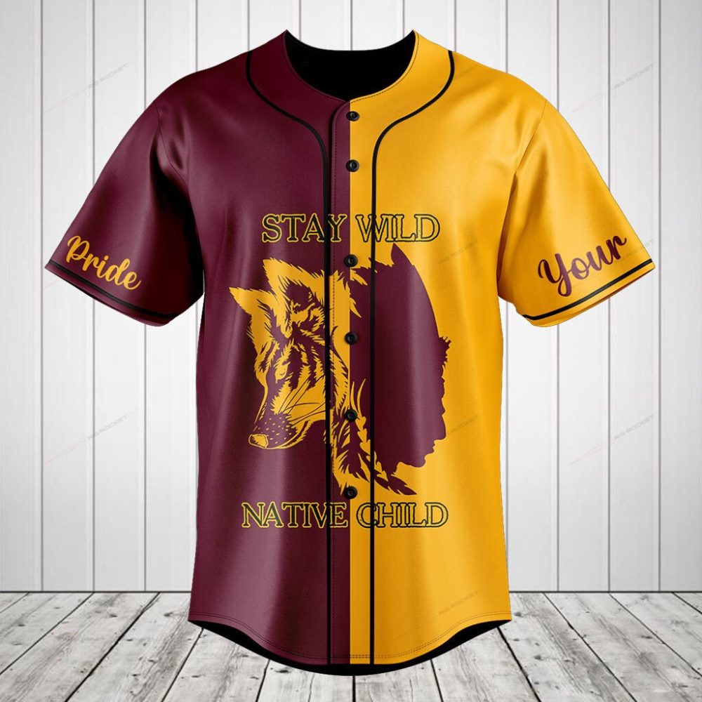 Stay Wild Native Child Baseball Jersey - Bold Maroon &amp; Gold Design - Unisex Fashion Tee