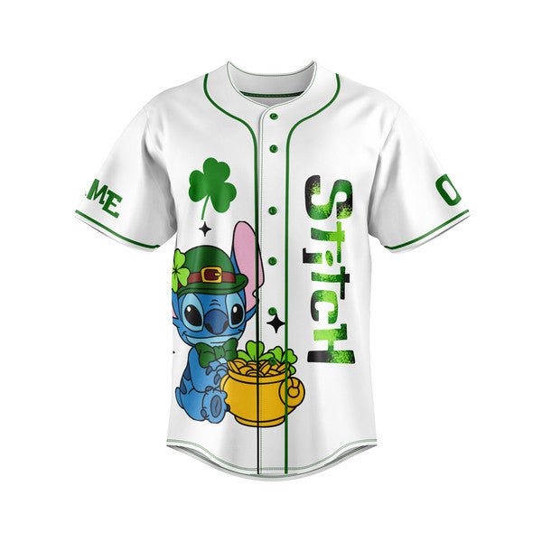 St. Patrick'S Day Stitch Baseball Jersey - Lucky Clover Design For Fun Shenanigans
