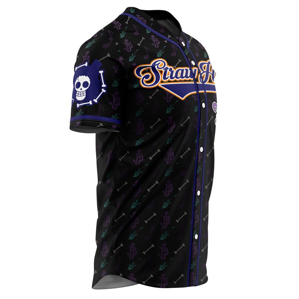 Anime-Inspired Straw Hat Pirate Baseball Jersey - Unique Black Skull Design