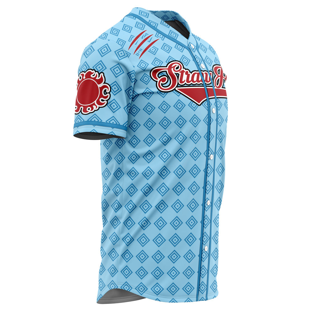 Anime-Inspired Blue Baseball Jersey – Unique Straw Hat Design