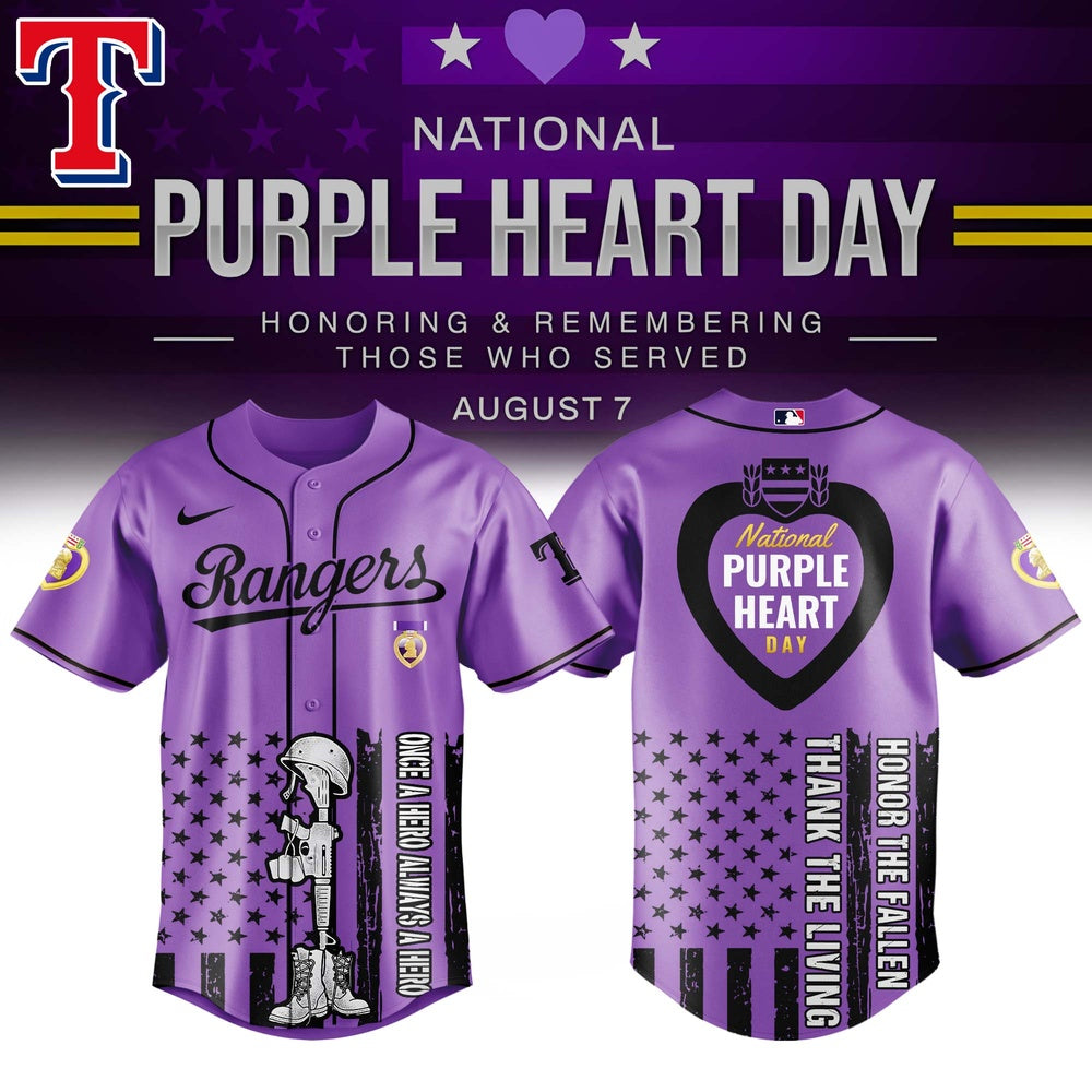 Limited Edition Purple Heart Day Baseball Jersey - Honor &amp; Remember Heroes