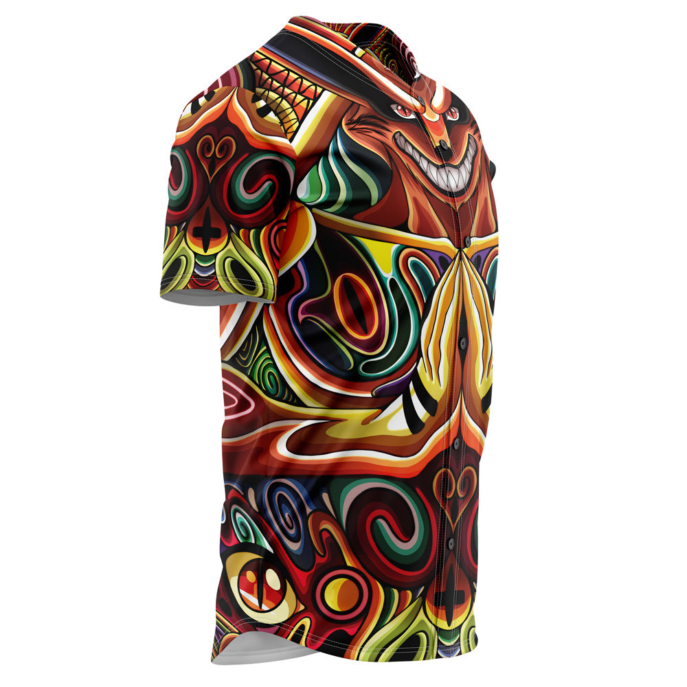 Vibrant Demon Face Graphic Baseball Jersey – Bold &amp; Stylish Anime Print Shirt