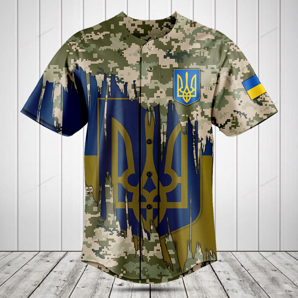 Camouflage Ukraine Flag Baseball Jersey – Stylish Patriotic Sportswear