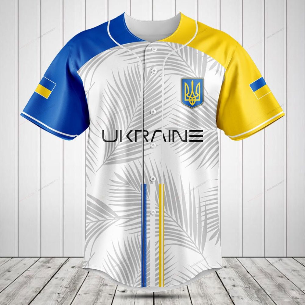 Ukraine Baseball Jersey - Stylish Blue &amp; Yellow Palm Print Sportswear